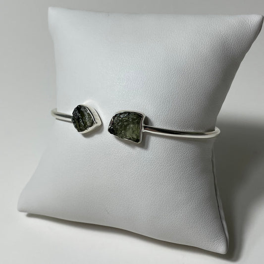 Moldavite Sterling Silver Bangle Bracelet