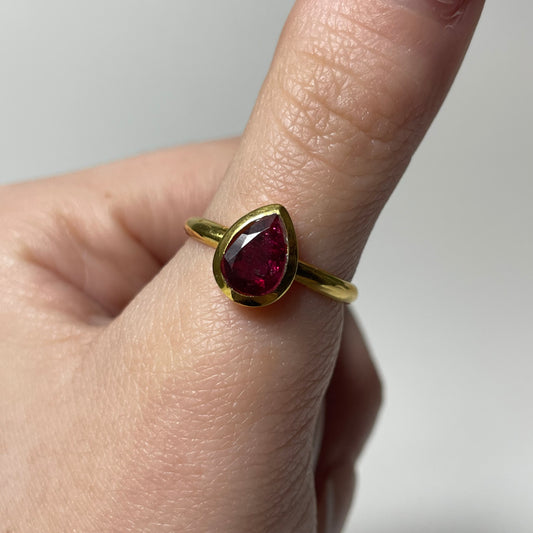 Gold Plated Faceted Tourmaline Ring (Size 7)