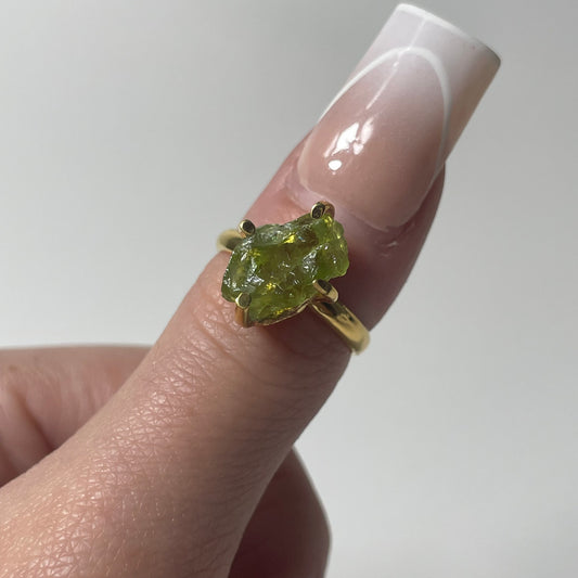 Gold Plated Rough Arizona Peridot Ring (Size 6)