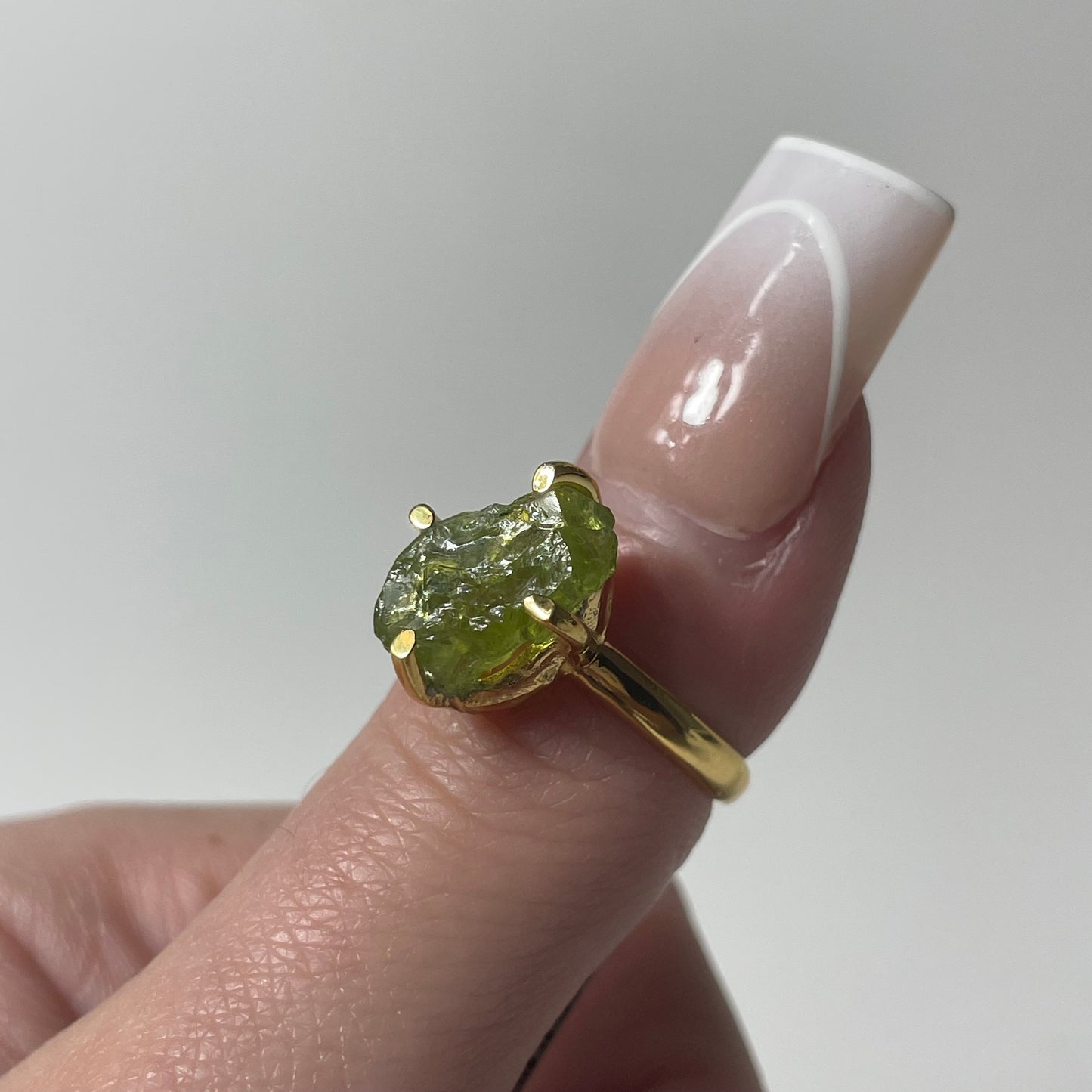Gold Plated Rough Arizona Peridot Ring (Size 6)