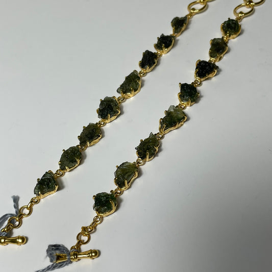 Gold Plated Moldavite Toggle Clasp Bracelet: You Choose