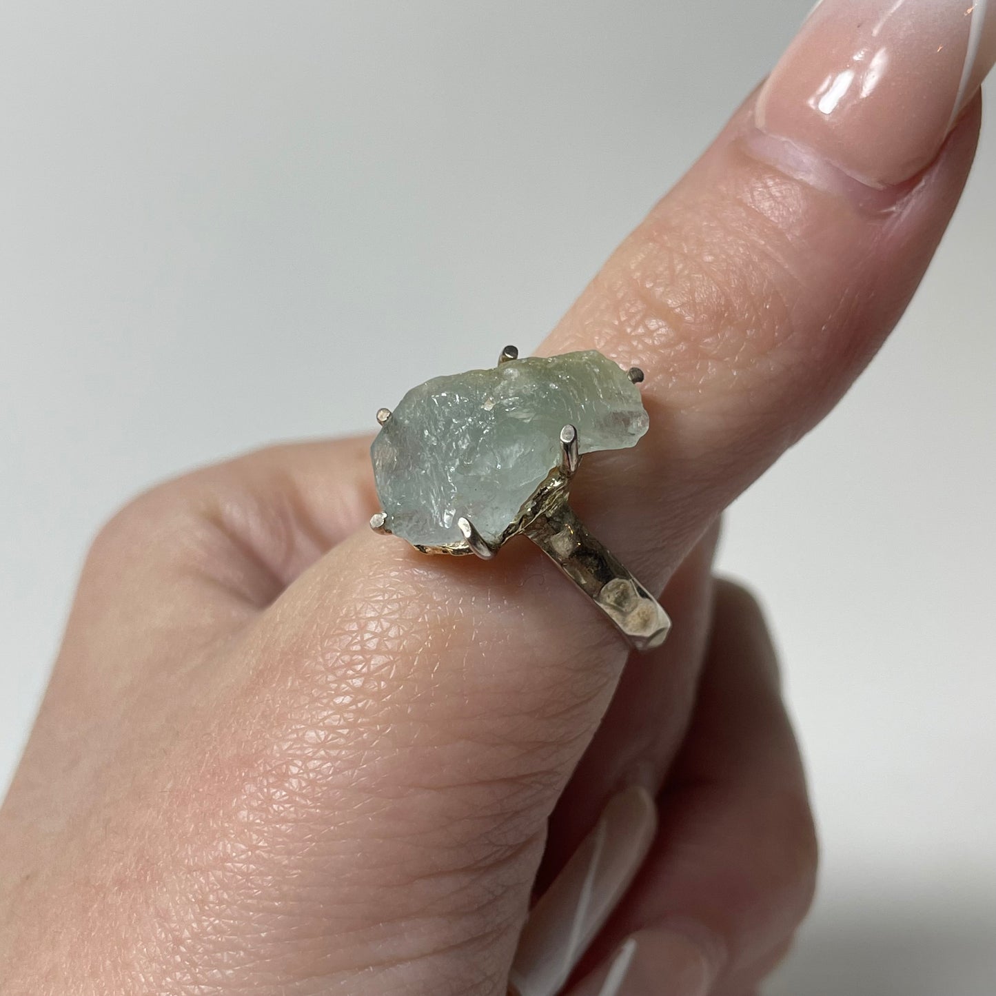 Rough Aquamarine Sterling Silver Ring (Size 9)