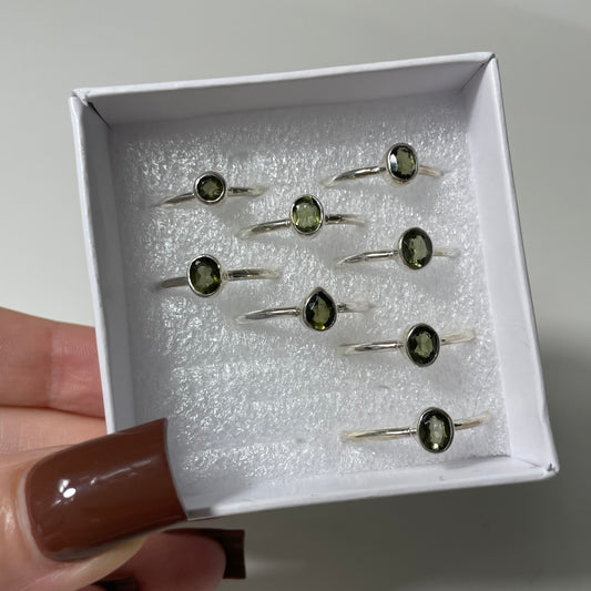 Faceted Moldavite Sterling Silver Ring: You Choose