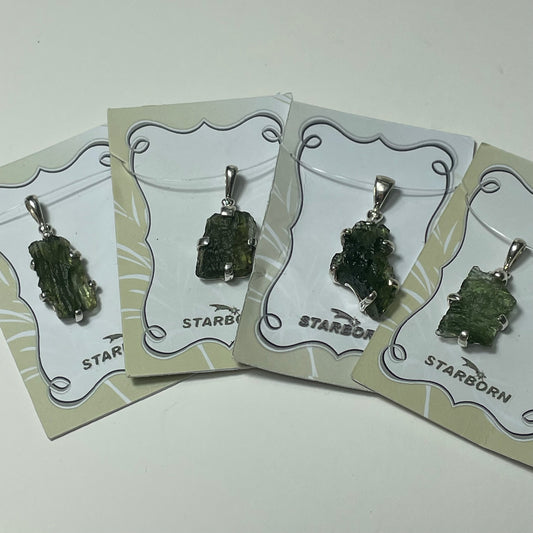 Rough Moldavite Sterling Silver Pendant