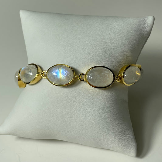 Gold Plated Rainbow Moonstone Toggle Clasp Bracelet