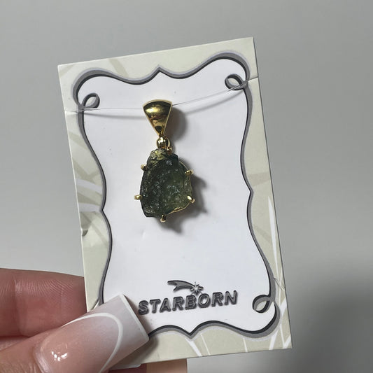 Gold Plated Rough Moldavite Pendant: You Choose