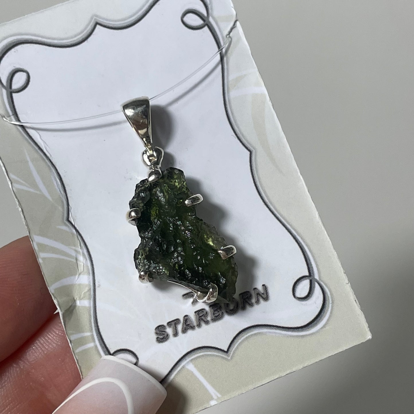 Rough Moldavite Sterling Silver Pendant