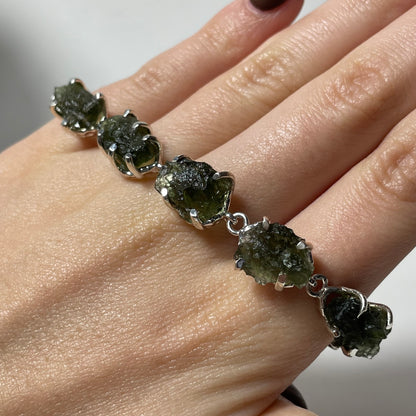 Moldavite Sterling Silver Toggle Bracelet: You Choose