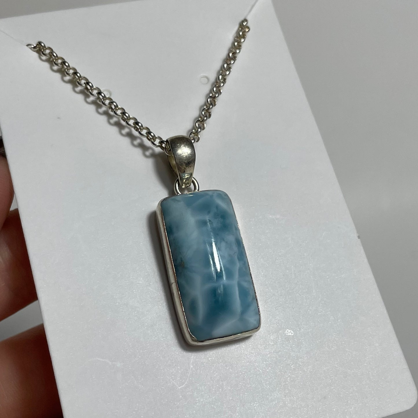 Larimar Sterling Silver Necklace (Rectangular)