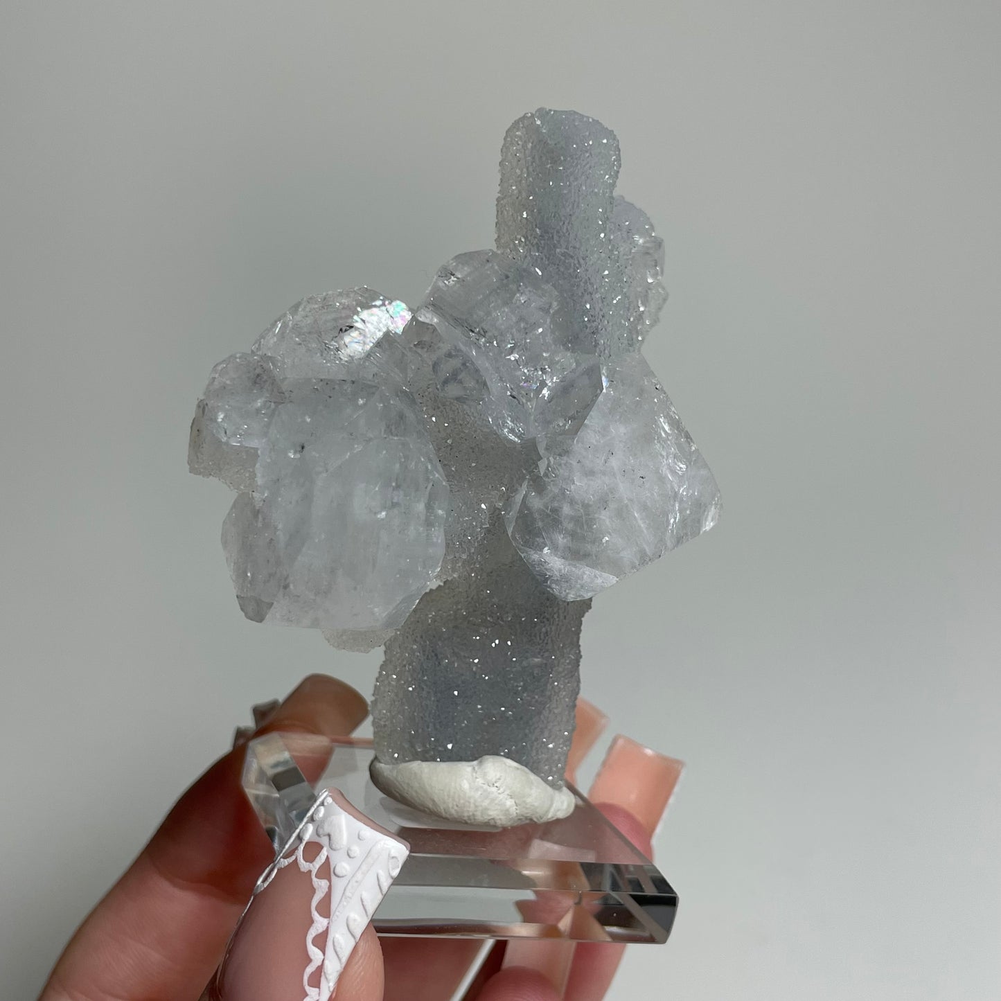 Apophyllite on White Chalcedony Specimen from India: You Choose