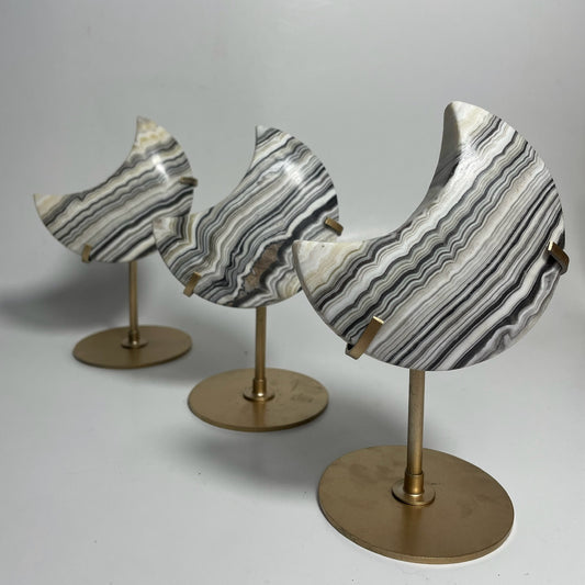 Zebra Calcite Moon Carving with Stand: You Choose