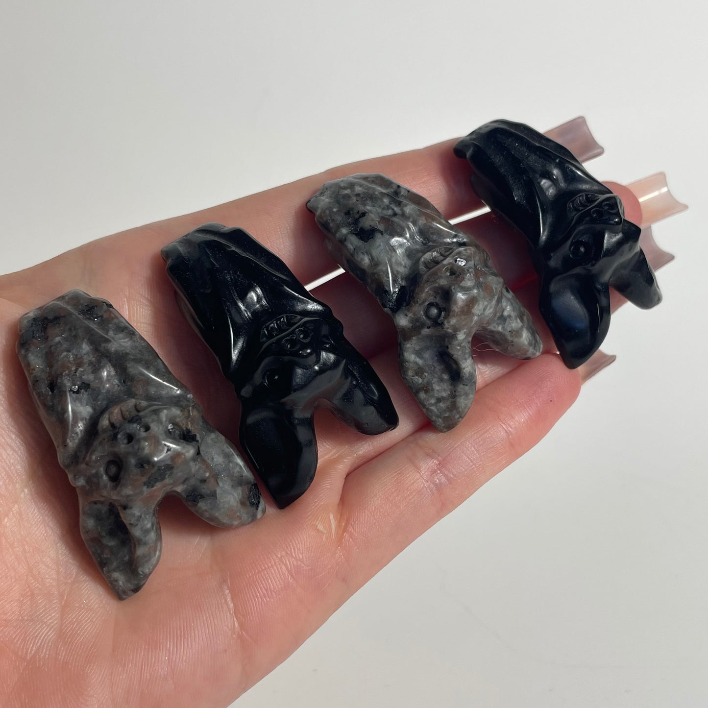 Yooperlite and Black Obsidian Hanging Bat Carving