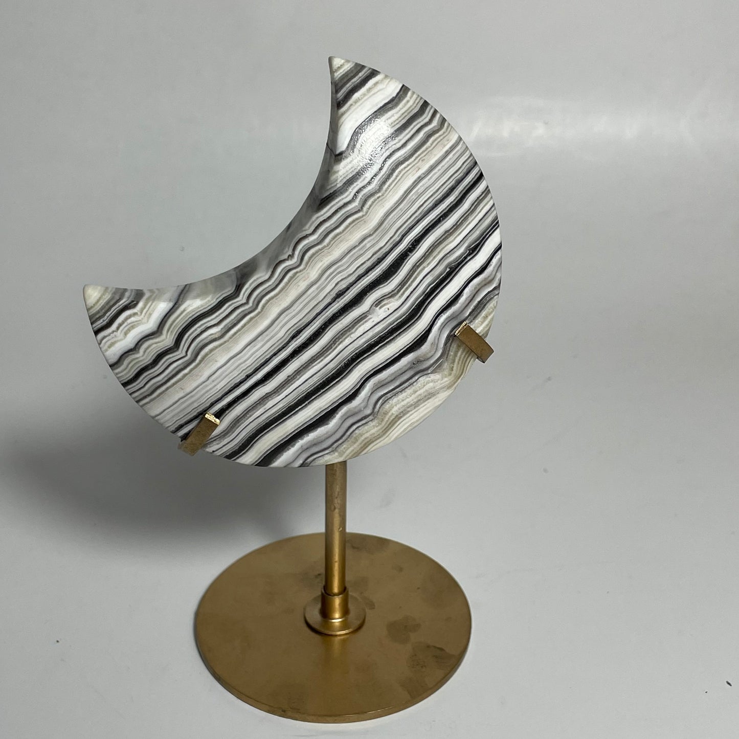 Zebra Calcite Moon Carving with Stand: You Choose