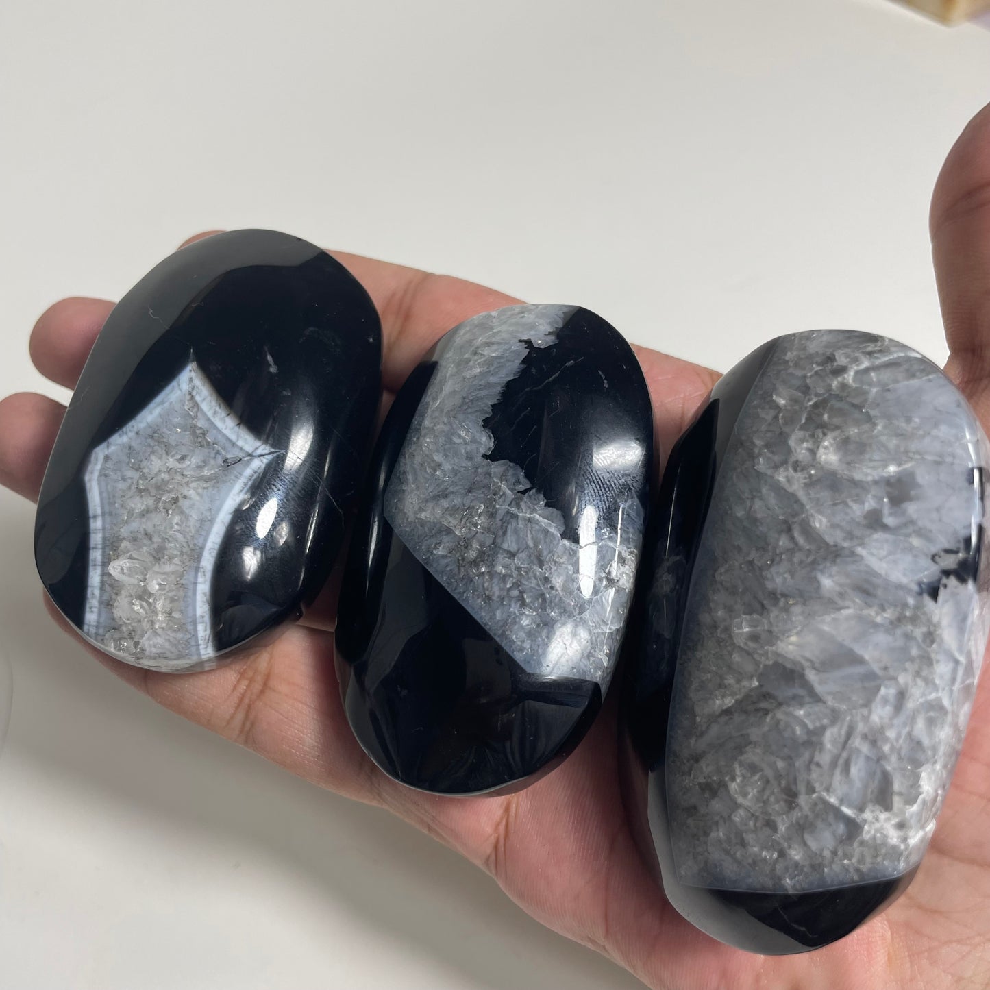 Black Agate Palm Stone: You Choose