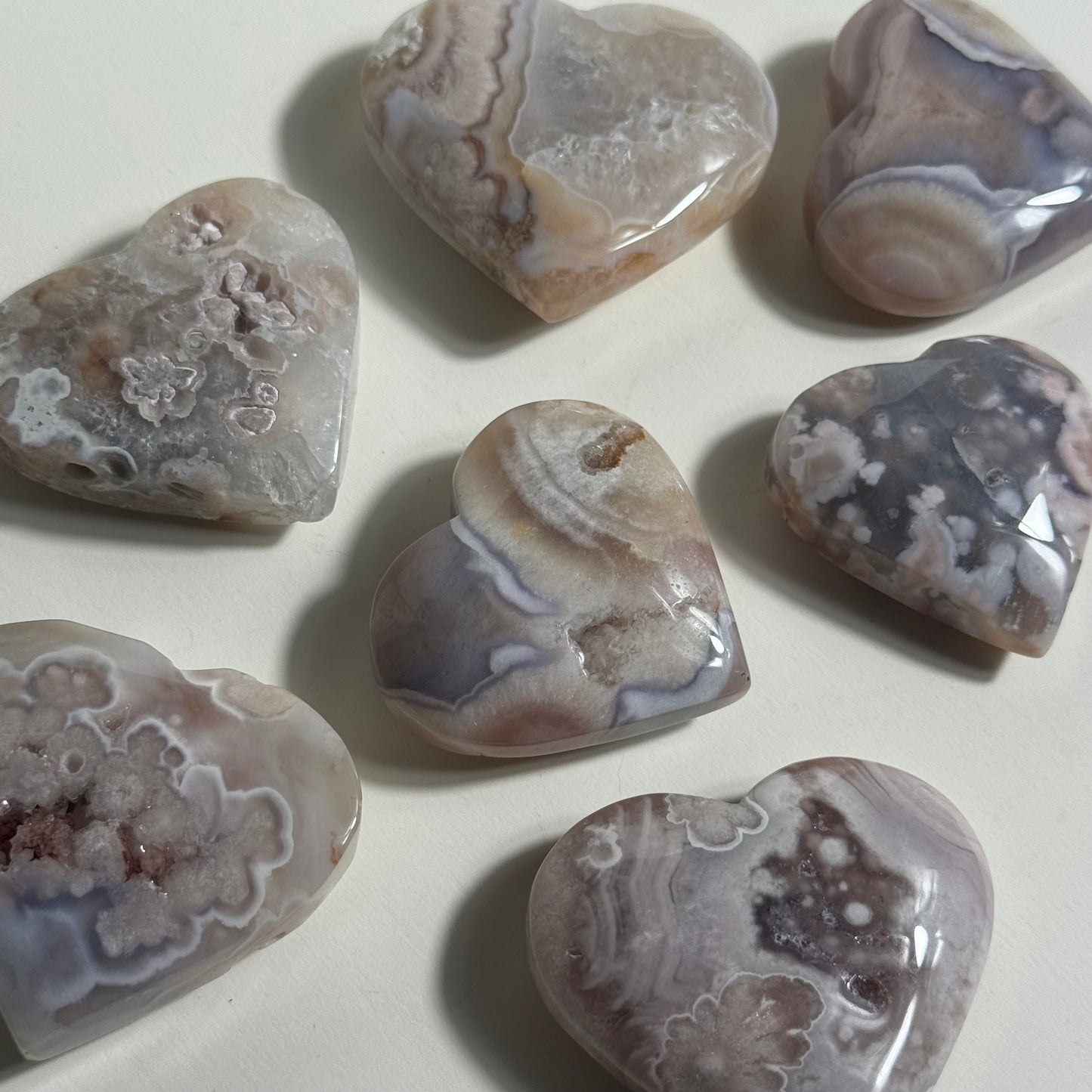 Pink Amethyst Flower Agate Small Heart Carving: You Choose