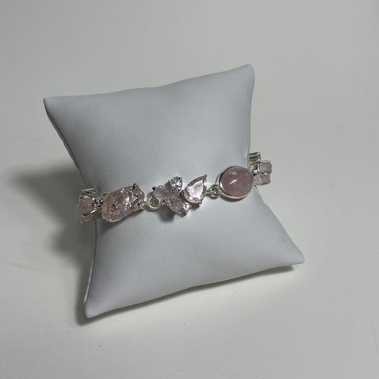 Morganite and White Topaz Sterling Silver Toggle Clasp Bracelet