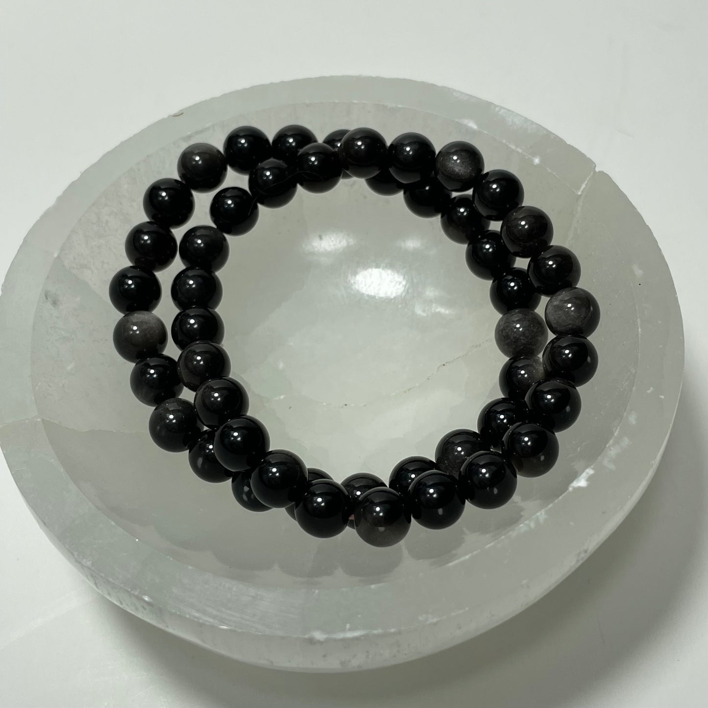 Silver Sheen Obsidian Beaded Bracelet