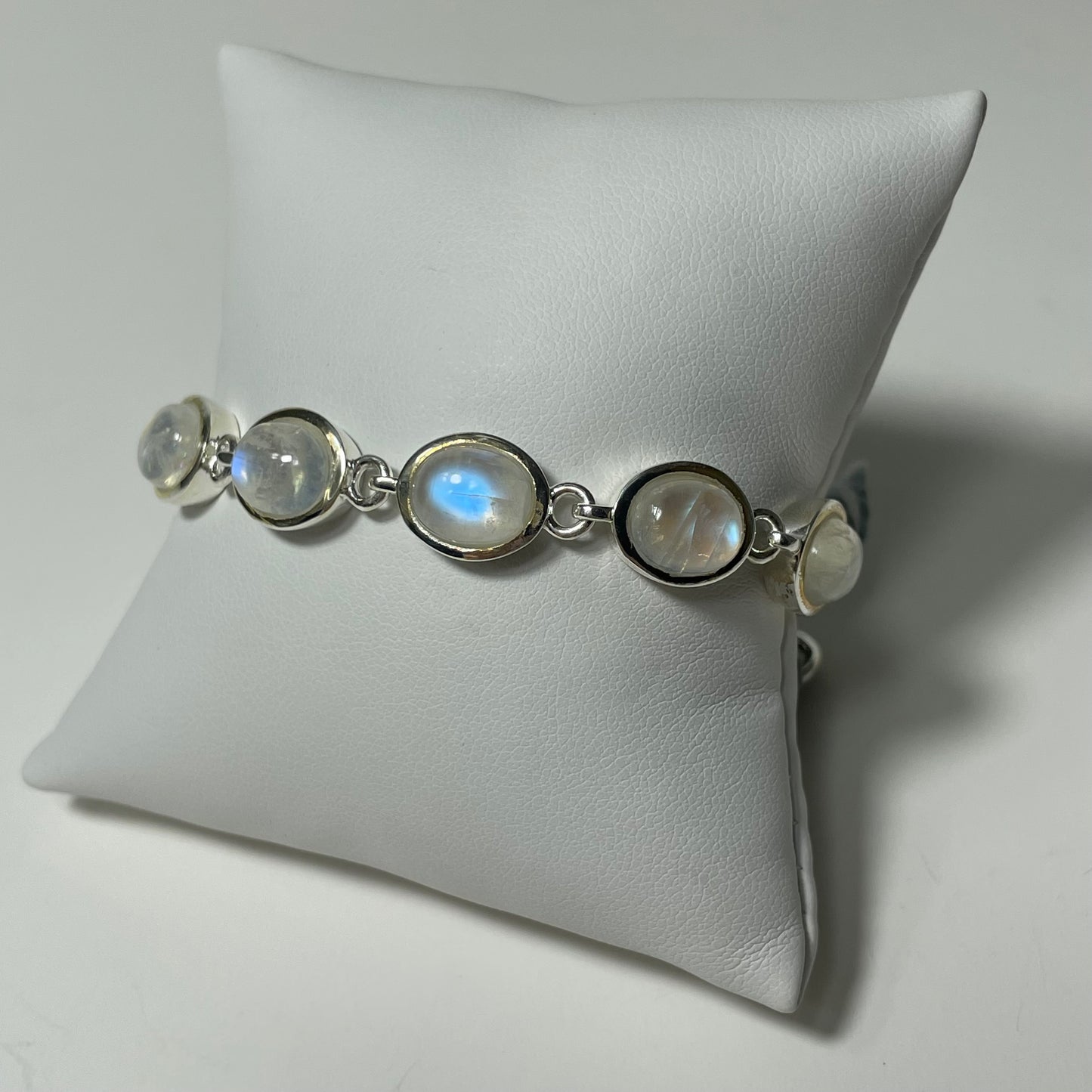 Rainbow Moonstone Sterling Silver Toggle Clasp Bracelet