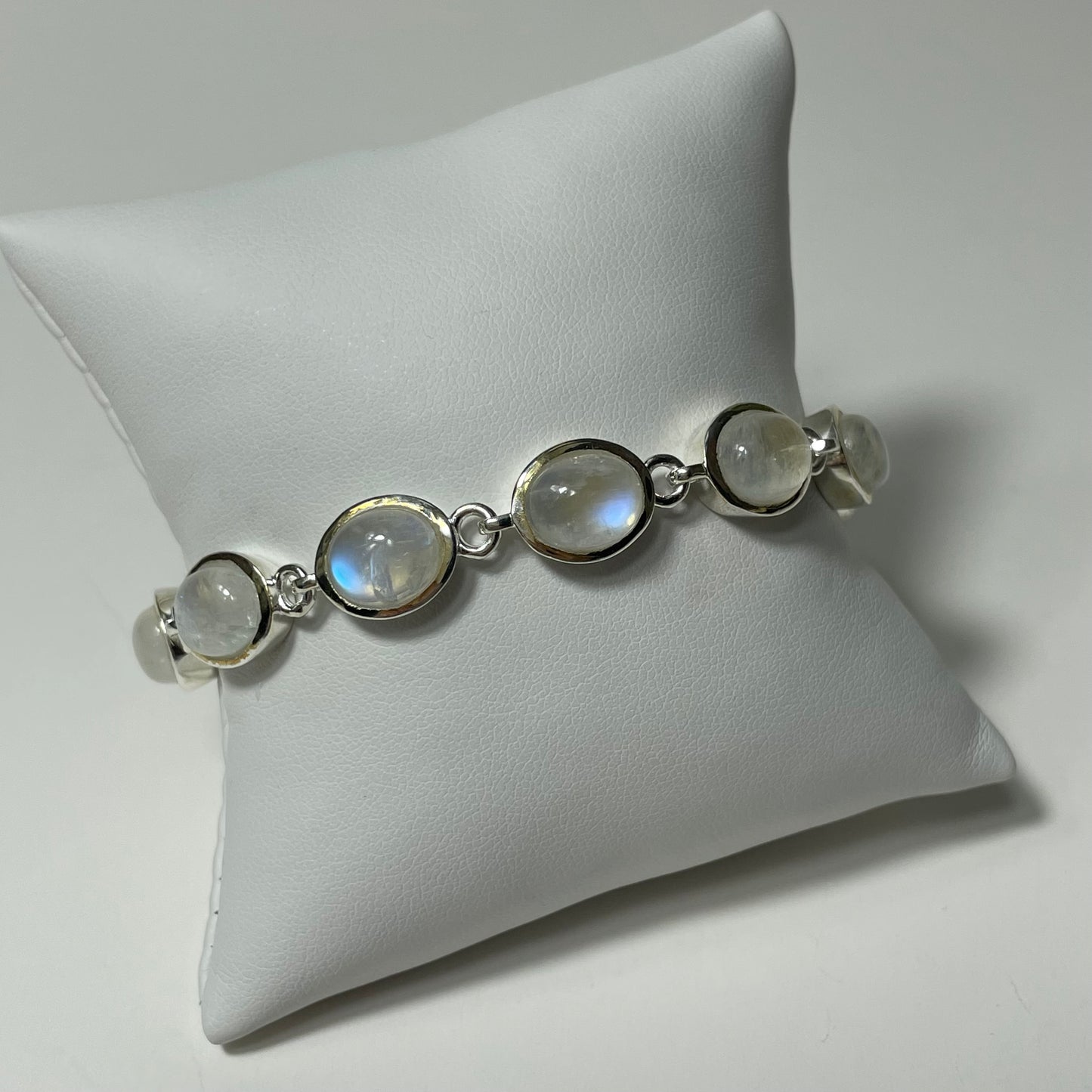 Rainbow Moonstone Sterling Silver Toggle Clasp Bracelet