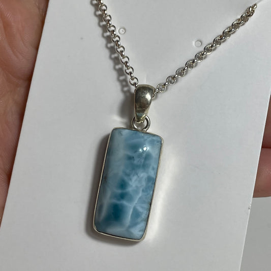 Larimar Sterling Silver Necklace (Rectangular)