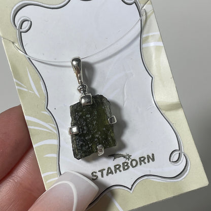 Rough Moldavite Sterling Silver Pendant