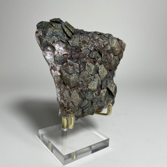 Iridescent Chalcopyrite on Calcite Specimen from China with Stand