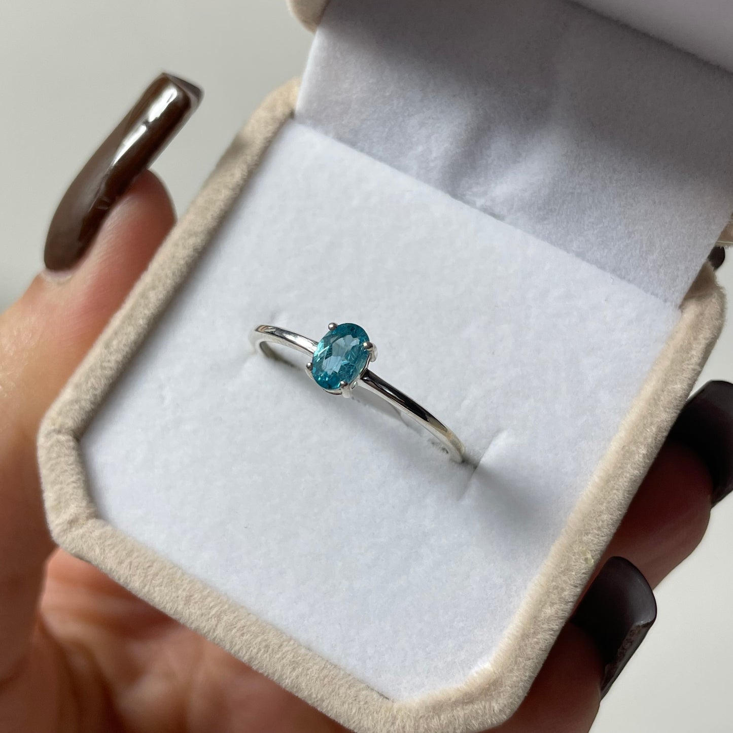 Blue Apatite Sterling Silver Ring (Size 5,6,7,8,10)