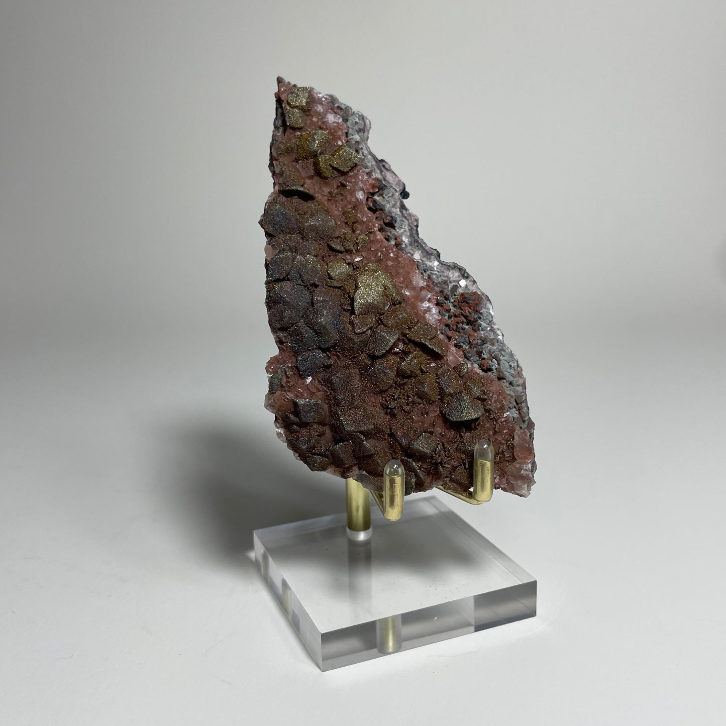 Iridescent Chalcopyrite on Calcite Specimen from China with Stand