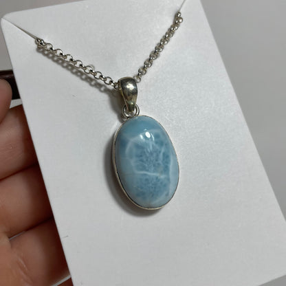 Larimar Sterling Silver Necklace (Oval)