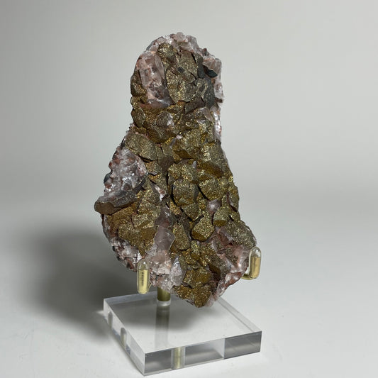 Iridescent Chalcopyrite on Calcite Specimen from China with Stand