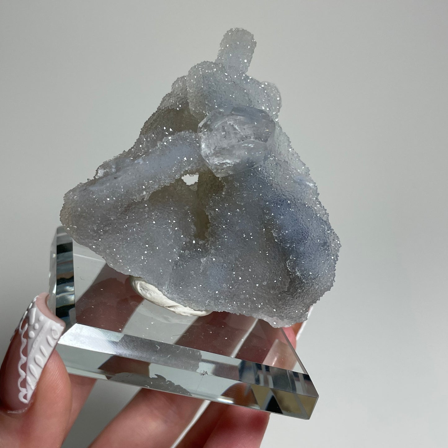 Apophyllite on White Chalcedony Specimen from India: You Choose