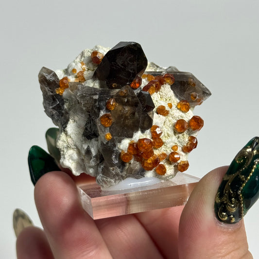 Smoky Quartz and Spessartine Specimen from Wushan Mine, China