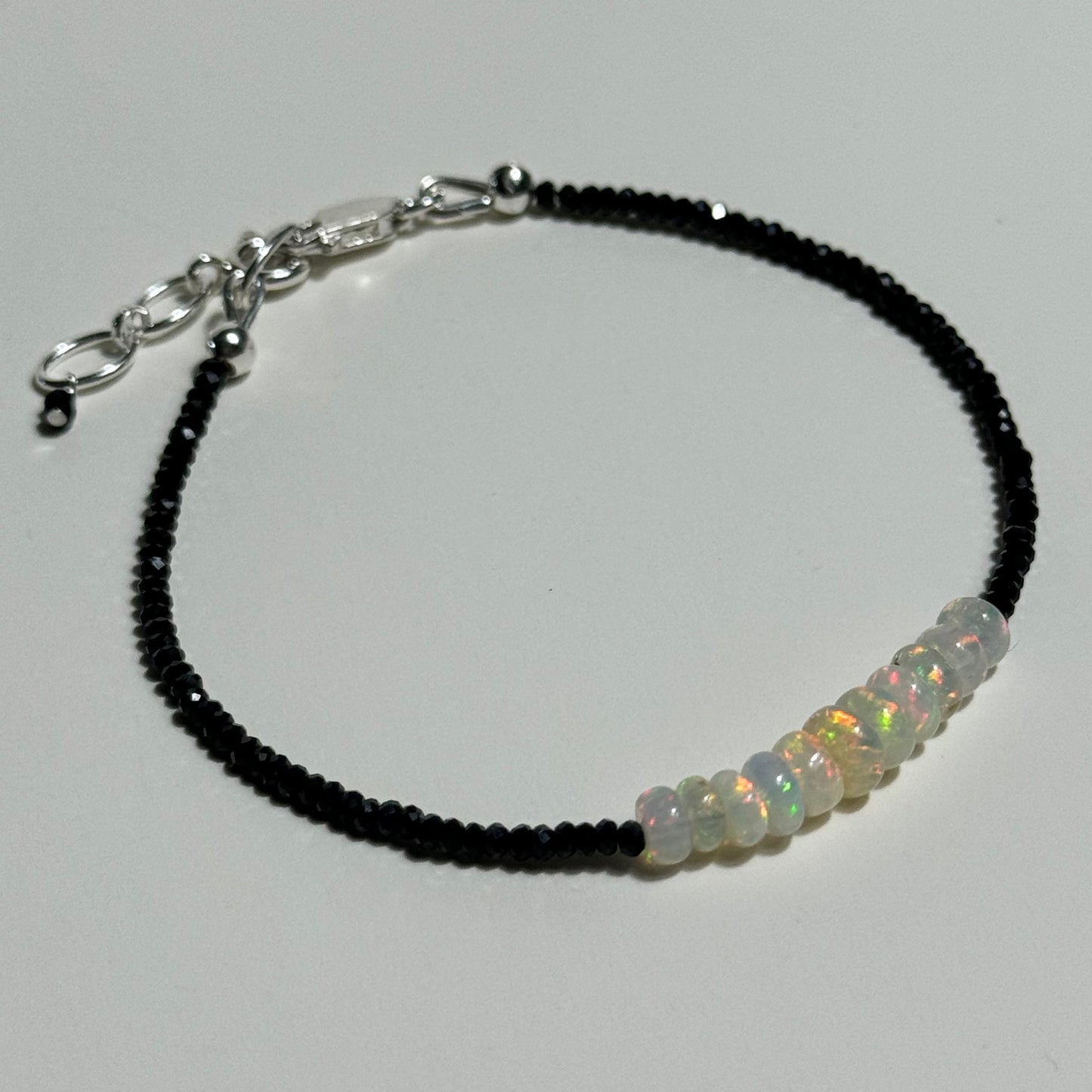 Ethiopian Opal & Black Spinel Sterling Silver Bracelet: You Choose