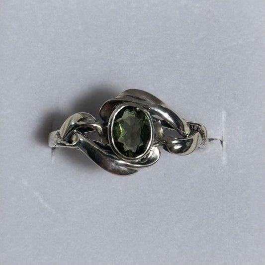 Moldavite Polished & Faceted Sterling Silver Ring (Size 6,10)