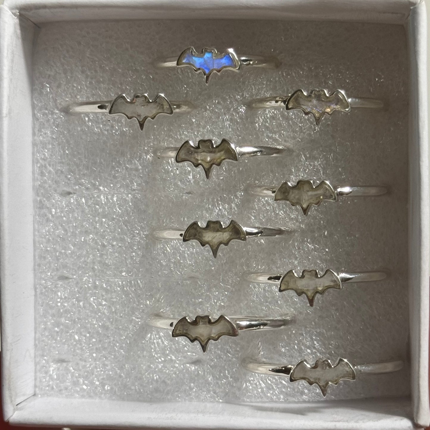 Moonstone Bat Sterling Silver Ring: You Choose (Sizes 4-10)