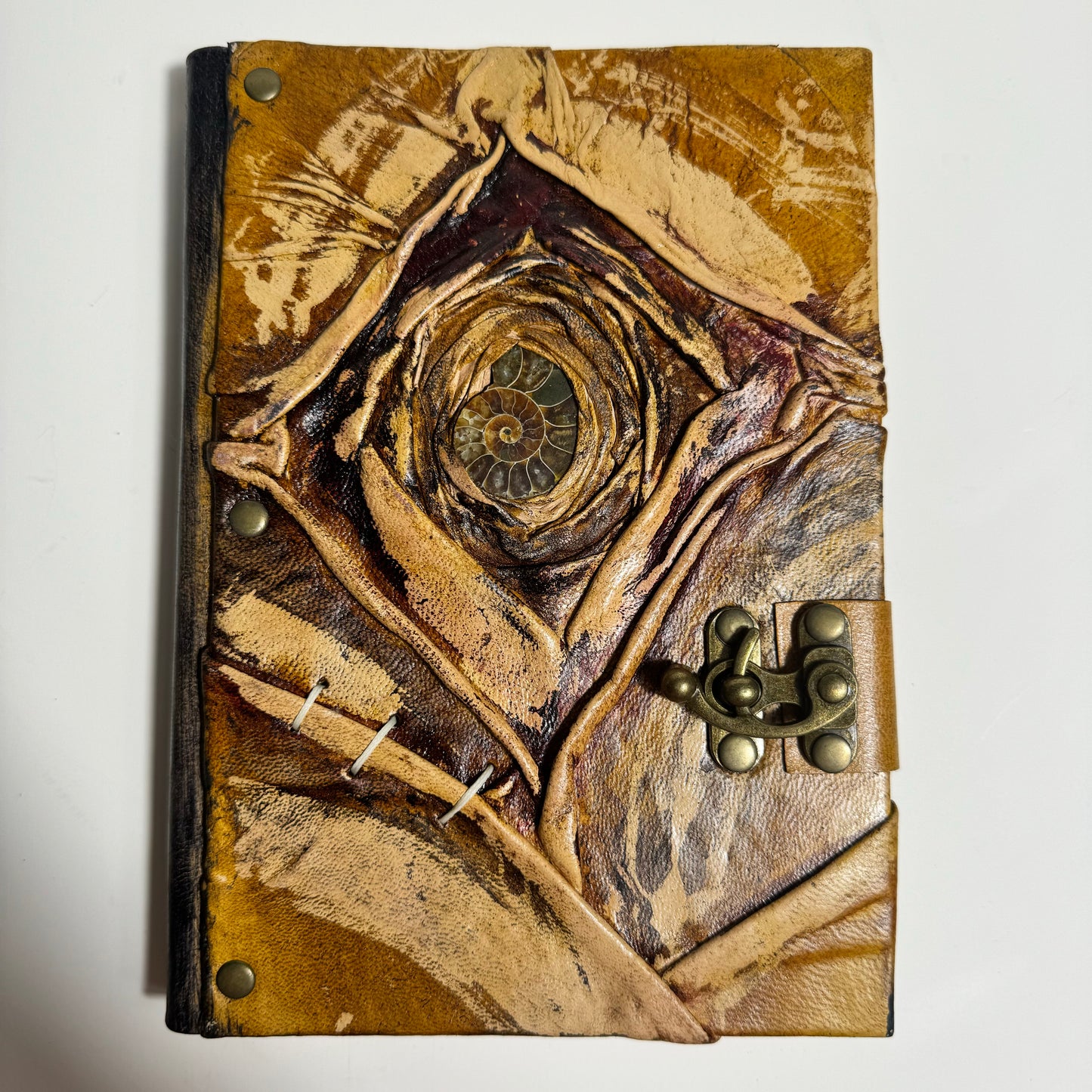 Handcrafted Recycled Leather Journal with Ammonite “Autumn”