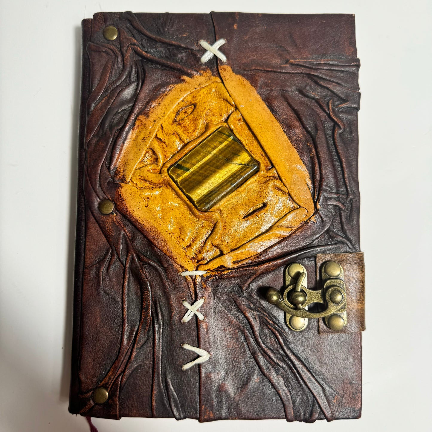 Handcrafted Recycled Leather Journal with Tiger’s Eye “Shadows”