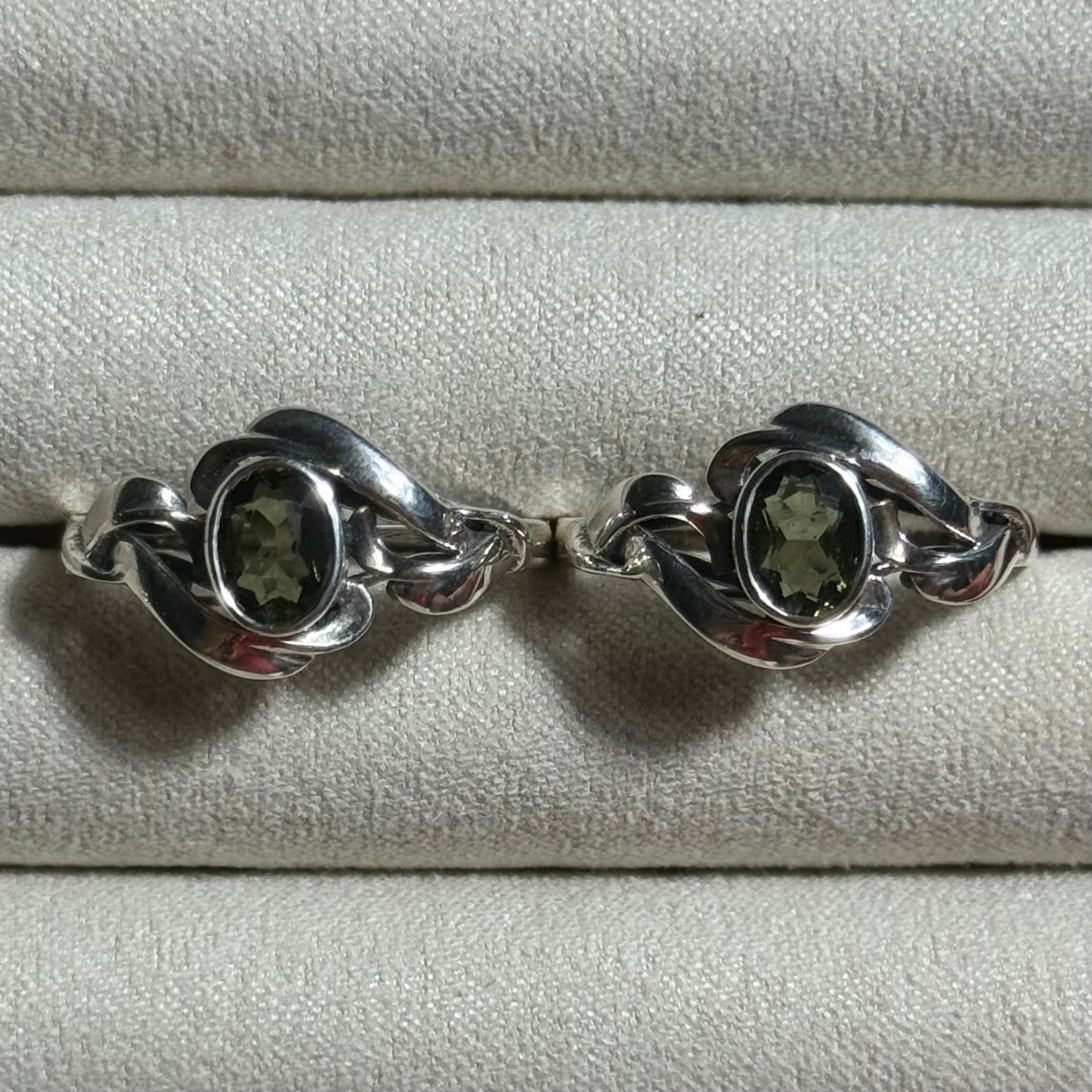 Moldavite Polished & Faceted Sterling Silver Ring (Size 6,10)