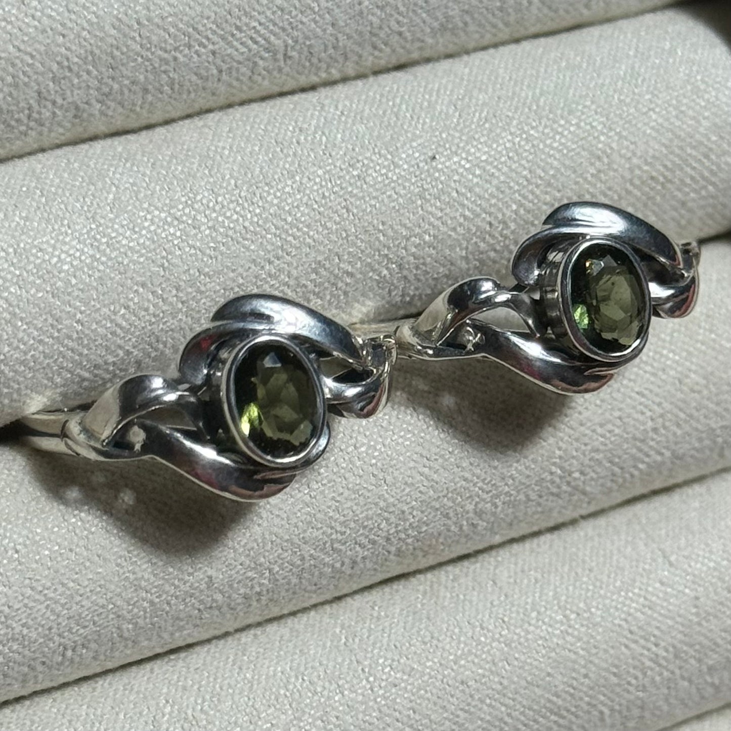 Moldavite Polished & Faceted Sterling Silver Ring (Size 6,10)