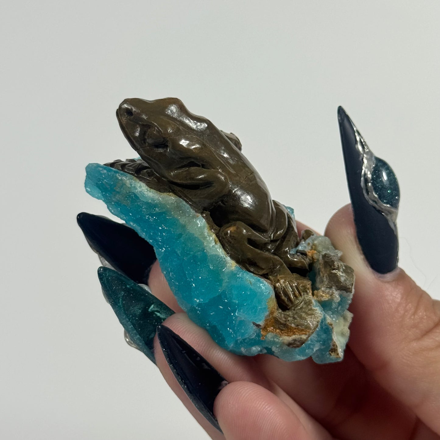 Hemimorphite Frog Handmade Carving