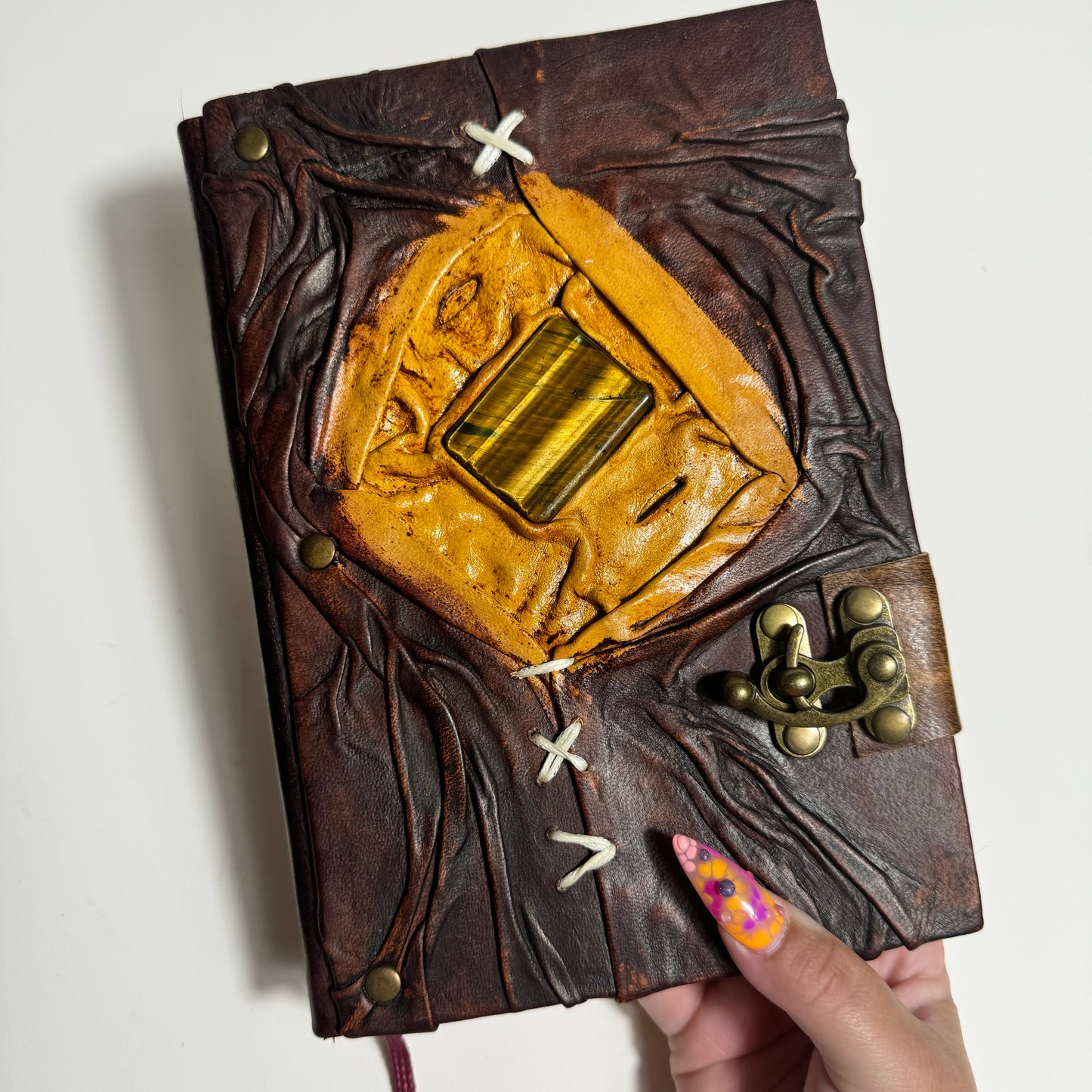 Handcrafted Recycled Leather Journal with Tiger’s Eye “Shadows”