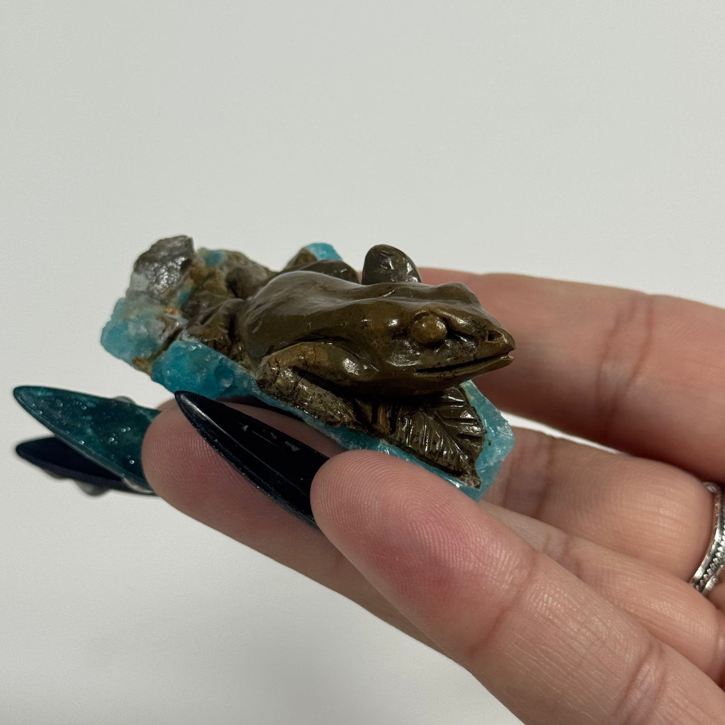 Hemimorphite Frog Handmade Carving