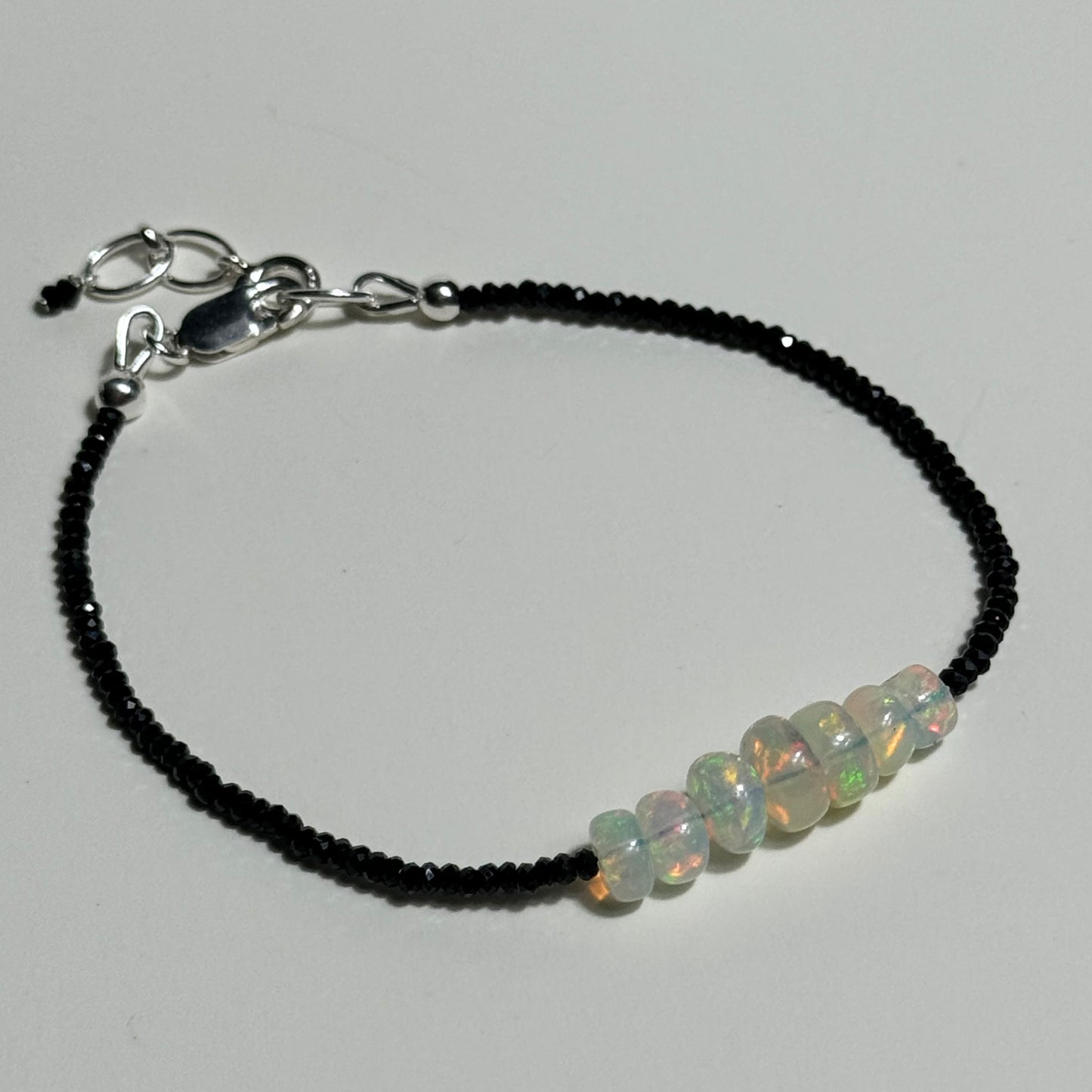 Ethiopian Opal & Black Spinel Sterling Silver Bracelet: You Choose