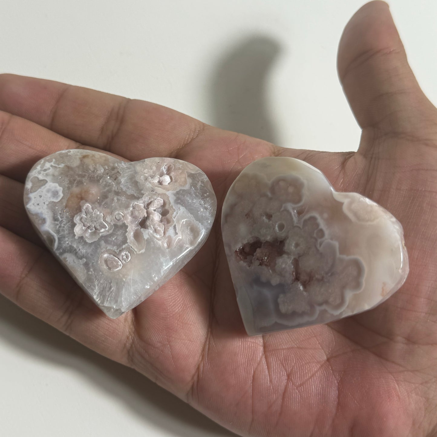 Pink Amethyst Flower Agate Small Heart Carving: You Choose