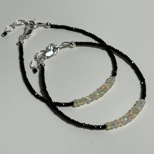 Ethiopian Opal & Black Spinel Sterling Silver Bracelet: You Choose