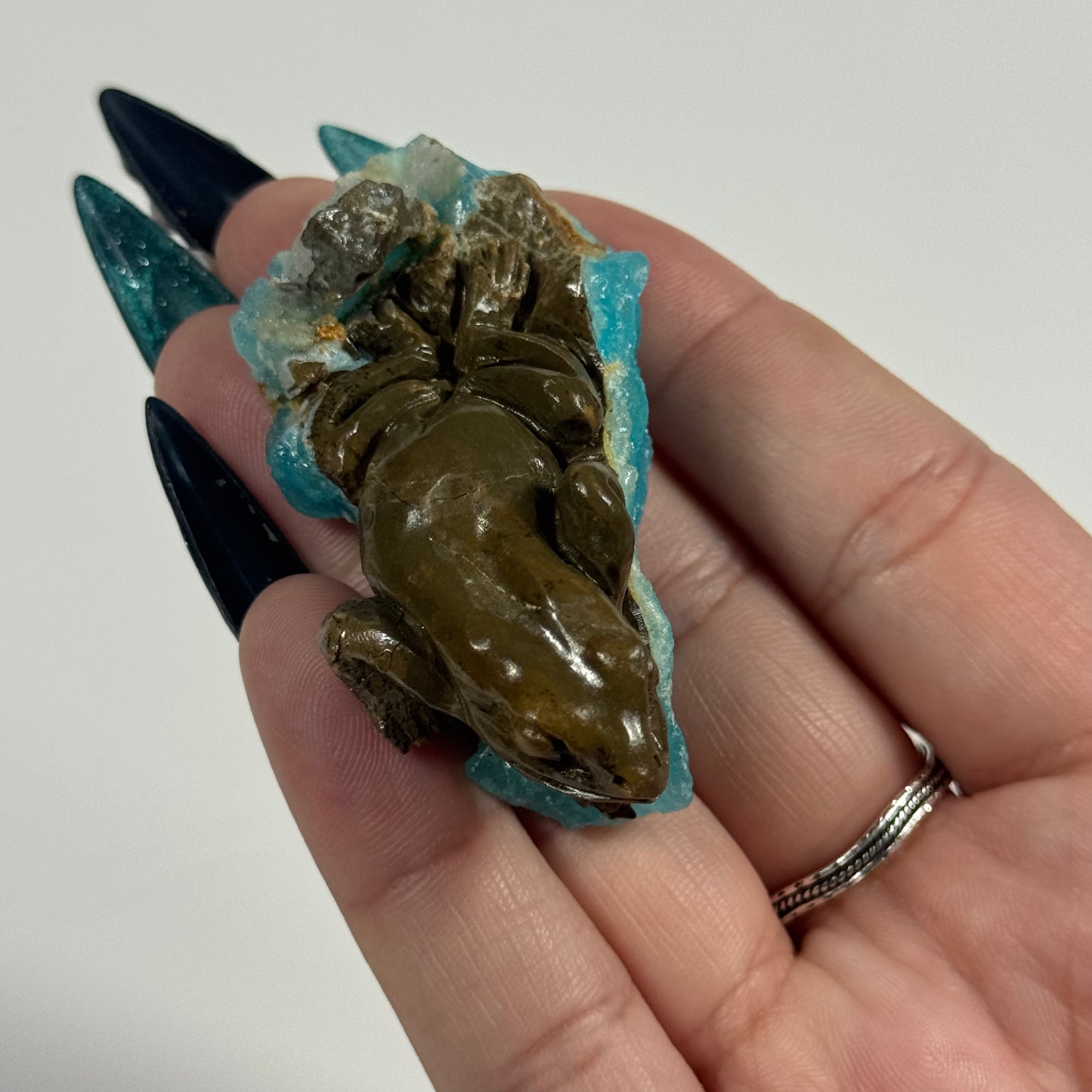 Hemimorphite Frog Handmade Carving