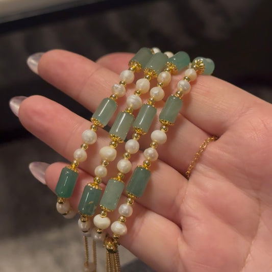 Jade and Freshwater Pearl Bolo Bracelet