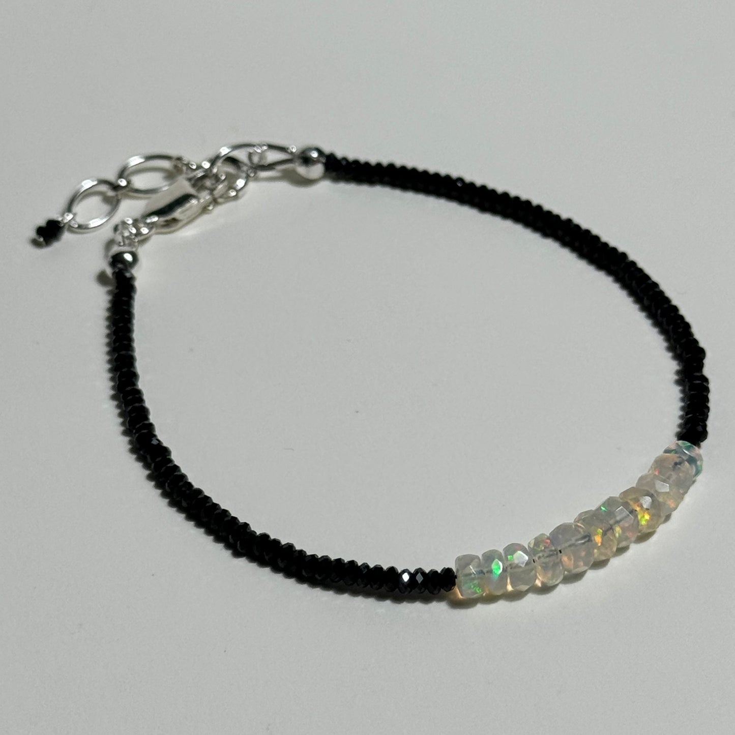 Ethiopian Opal & Black Spinel Sterling Silver Bracelet: You Choose