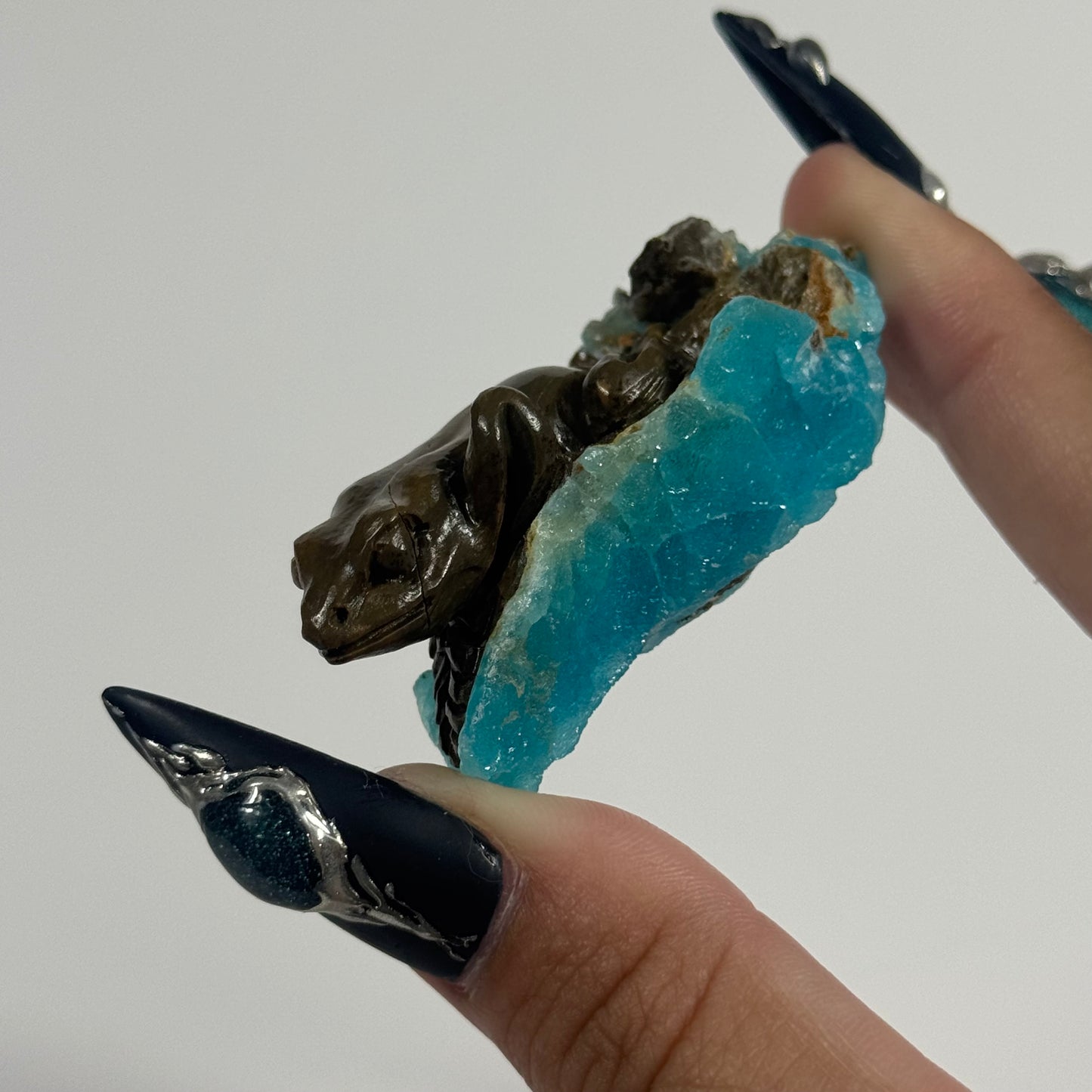 Hemimorphite Frog Handmade Carving
