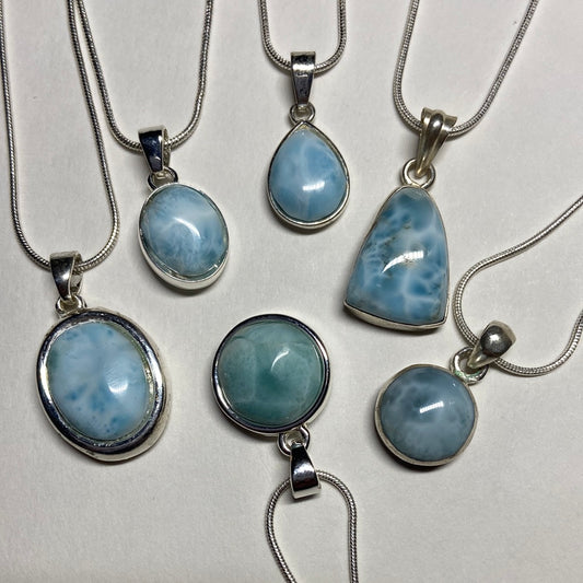 Larimar Large Stone Necklace (925 Silver): You Choose